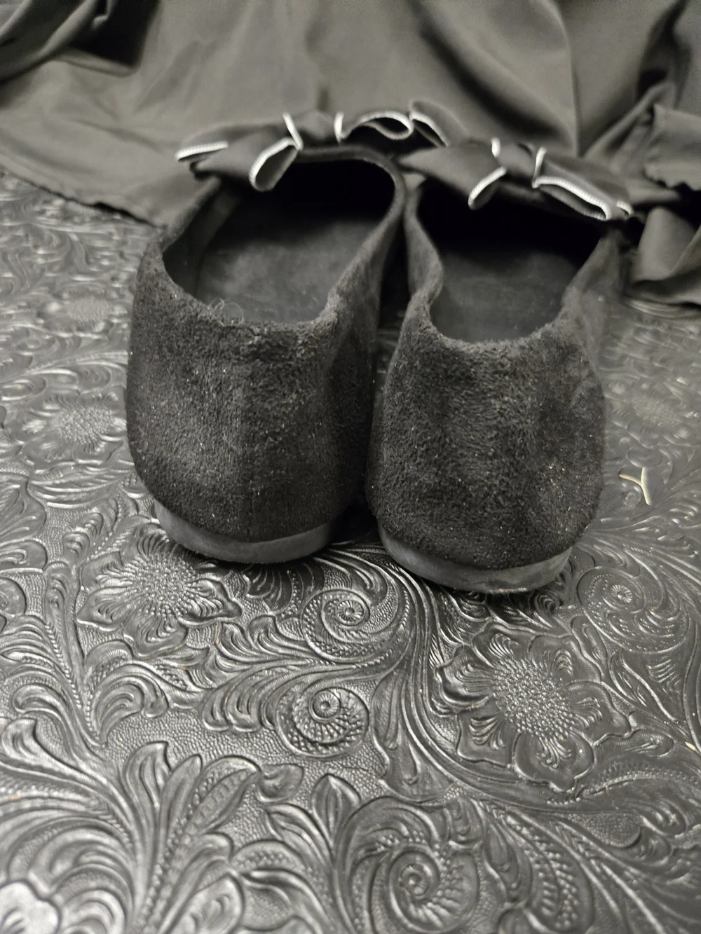 Black Bow-Trim Women's Ballet Flats